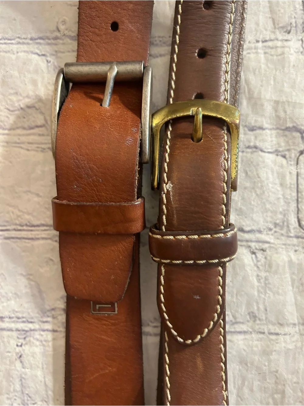 LAUREN RALPH LAUREN BROWN LEATHER STITCHING SIZE 44 & FOSSIL LEATHER BELT 42